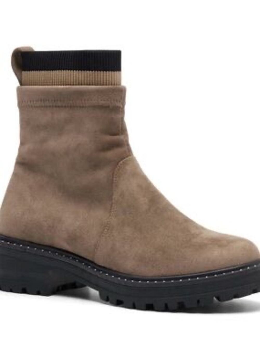 Yellow Box 6 Ashlynn Taupe Faux Suede Ribbed Knit Sock Trim Boots EUC Cabincore